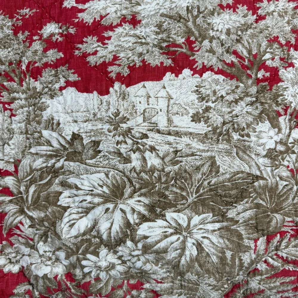 Vtg Pottery Barn Standard Red Martine Toile Quilted Linen/Cotton Sham 1 piece